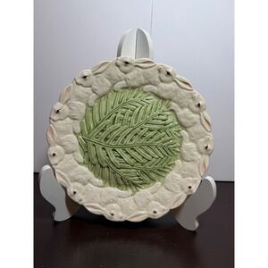 Vintage 2000 Mud Pie Rabbit Fern Plates Set of 3 Easter Spring 9 inch Ceramic